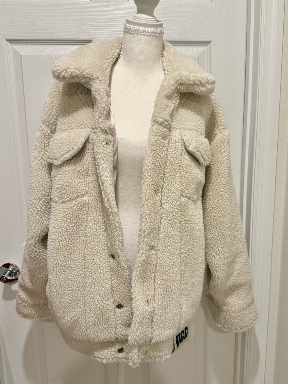 UGG Cream Teddy Sherpa Jacket with Flap Pockets
